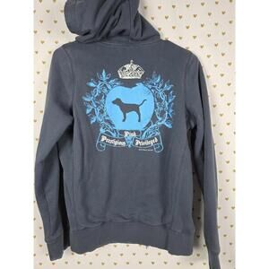 Victorias Secret Pink VINTAGE y2k PRESTIGIOUS PRIVLEDGED Hoodie RARE Jacket ZIp